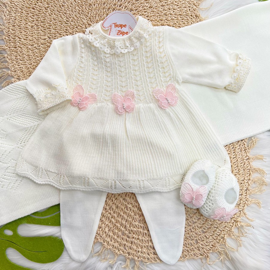  Saída de Maternidade Borboleta - Off White e Rosa